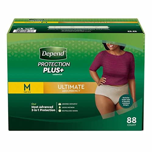 Depend Protection Plus Ultimate Underwear for Women, Medium (88 Count)