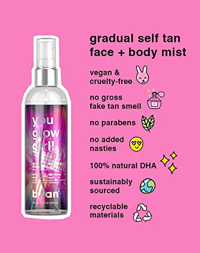 b.tan Violet Self Tan & Face Mist Kit | Lovers Bundle - Self Tanning Mousse with You Glow Girl Gradual Face + Body Mist w Self Tanning Mitt Applicator, 1 Hour Sunless Tanner, Fast, 6.7 Fl Oz