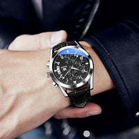 OLEVS Mens Watches Chronograph Luxury Dress Mens Leather Watch Black Dial Casual Waterproof Watches for Men Relojes para Hombres