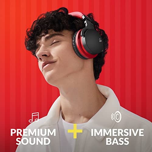 MOVSSOU E7 Active Noise Cancelling Headphones Bluetooth Headphones Wireless Headphones Over Ear with Microphone Deep Bass, Comfortable Protein Earpads, 30 Hours Playtime for Travel/Work, Black