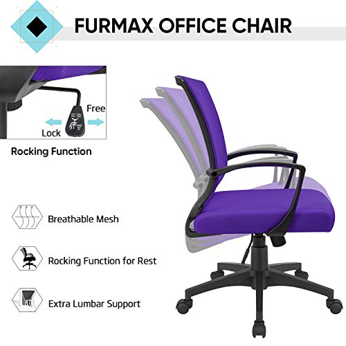 Furmax Office Chair Mid Back Swivel Lumbar Support Desk Chair, Computer Ergonomic Mesh Chair with Armrest (Purple)