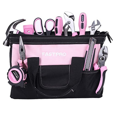 FASTPRO 232-Piece 20V Pink Cordless Lithium-ion Drill Driver and Home Tool Set, Lady's Repairing Kit with 12-Inch Wide Mouth Open Storage Bag