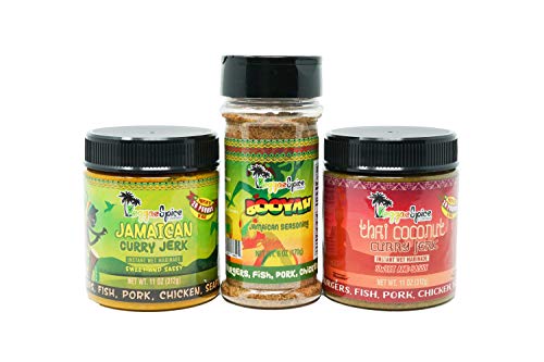 REGGAE SPICE Jamaican/Thai Coconut Curry Pack - Jamaican Jerk Seasoning Authentic Wet Rub Marinade Sauce - Perfect for Beef, Pork, Chicken, Seafood, and Vegetables - 11 OZ, Sweet and Sassy