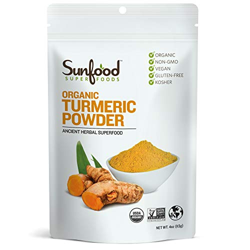 Sunfood Superfoods Organic Turmeric Root Powder - 100% Pure Medicinal Herb with Curcumin - 4 oz Bag
