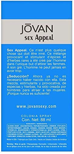 Jovan Sex Appeal By Coty | 3.0 Oz Cologne Spray | Fragrance For Men