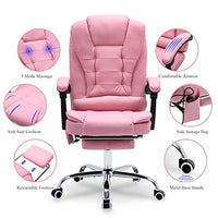 ONPNO Reclining Office Chair with Massage, Ergonomic w/Foot Rest, PU Leather Executive Computer w/Heated, Padded Armrest, High Back Swivel Recliner for Home Study (Pink), 18D x 26W 45H in (898)