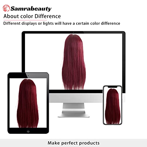 Samrabeauty 99j Burgundy Straight Lace Front Wigs Human Hair 99J 13X4 HD Transparent Lace Frontal Wigs 180% Density Glueless Pre Plucked with Baby Hair Wigs for Women