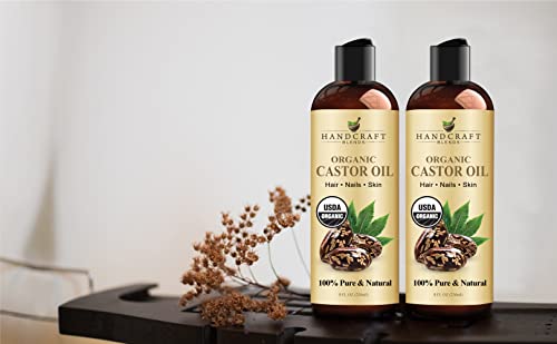 Handcraft Blends Organic Castor Oil for Hair Growth, Eyelashes and Eyebrows - 100% Pure and Natural Carrier Oil, Hair Oil and Body Oil - Moisturizing Massage Oil for Aromatherapy - 8 fl. Oz