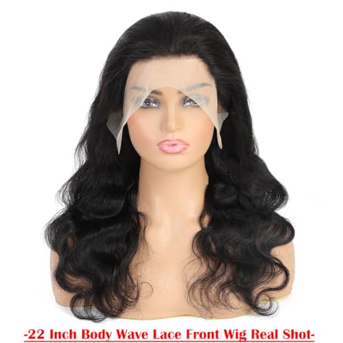 Body Wave Lace Front Wigs Human Hair Pre Plucked 13x4 HD Transparent Lace Frontal Wig with Baby Hair 180% Density Brazilian Virgin Human Hair Lace Front Wigs for Women Natural Black 22inch