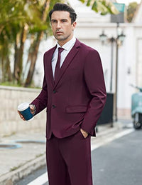 COOFANDY Men's 2 Piece Suits Slim Fit 2 Button Dress Suits Tuxedo Jacket Blazer Suit for Wedding Dinner Prom Wine Red