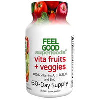 FeelGood Superfoods Vita Fruits and Veggies Dietary Supplement Capsules Made from 25 Superfood Ingredients, Fruit and Vegetable Multivitamin, 60 Count