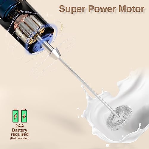 Milk Frother Handheld for Coffee with Stand - AGFOO hand frother wand, Electric whisk Drink Mixer Mini Foamer for Cappuccino, Frappe, Matcha, Hot Chocolate, Silver/Black