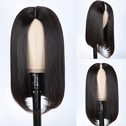 Beauty Forever Straight Bob V Part Wig Upgrade U Part Human Hair Wigs for Women,Brazilian Virgin Short Bob V Part Wig 5x2.5 Lace Front Wear and Go Wig Beginner Friendly Natural Color 150% Density 10inch