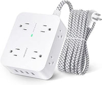 Surge Protector Power Strip - 8 Widely Outlets with 4 USB Charging Ports, 3 Side Outlet Extender with 5Ft Braided Extension Cord, Flat Plug, Wall Mount, Desk USB Charging Station for Home Office ETL