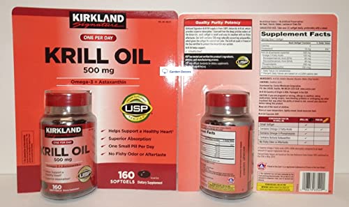 Kirkland Signature Krill Oil Omega-3 & Astaxanthin Dietary Supplement 160 Softgels (Two Bottles)