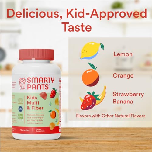 SmartyPants Kids Fiber Vitamins: Daily Kids Multivitamin Gummy for Overall Health with Vitamin A, B12, D3, E, & K & Omega 3 Fish Oil (DHA/EPA) - 120 Count (30 Day Supply)