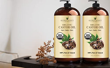 Handcraft Blends Organic Castor Oil for Hair Growth, Eyelashes and Eyebrows - 100% Pure and Natural Carrier Oil, Hair Oil and Body Oil - Moisturizing Massage Oil for Aromatherapy - 28 fl. Oz