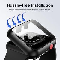 TAURI 2 Pack Hard Case Compatible for Apple Watch Series 3/2/1 42mm Built-in 9H Tempered Glass Screen Protector Slim Bumper Touch Sensitive Full Protective Cover Compatible for iWatch 42mm - Black