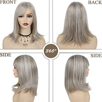 GNIMEGIL Light Grey Mix Blonde Wigs for Women with Bangs Synthetic Hair Replacement Wig Realistic Shoulder Length Bob Wig for Cosplay Halloween Costume Party