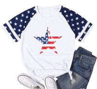 BANGELY American Flag T Shirt Women Stars Stripes 4th of July Shirt Raglan Short Sleeve Graphic Patriotic Top Tees (White, Large, l)
