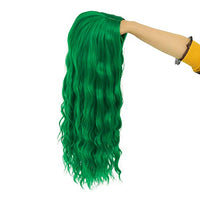 Beweig Long Curly Wavy Green Wig for Women Middle Part Costume Cosplay Wig Synthetic Hair Replacement Wig