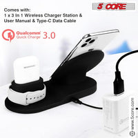 5 Core Wireless Charger, 3 in 1 Qi Wireless Charging Station 10W / 15W, Fast Wireless Charging Pad, Travel Charger for Multiple Devices for Qi Phones, Android, Galaxy S- Series, Watch, Earbuds