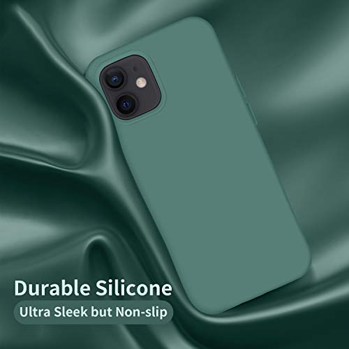 Cordking Designed for iPhone 12 Case, Designed for iPhone 12 Pro Case, Silicone Shockproof Phone Case with [Soft Anti-Scratch Microfiber Lining] 6.1 inch, Midnight Green