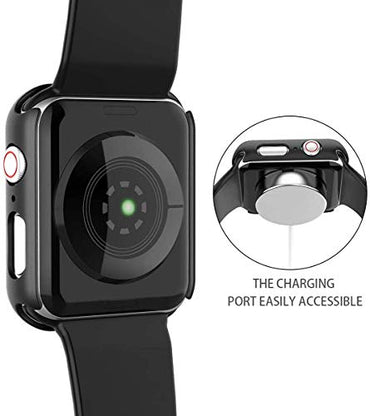 Misxi 2 Pack Hard PC Case with Tempered Glass Screen Protector Compatible with Apple Watch Series 6 SE Series 5 Series 4 44mm, Black