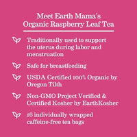 Earth Mama Organic Raspberry Leaf Tea Bags | Labor Tonic & Menstrual Support Herbal Tea, Red Raspberry Leaf Tea for Pregnancy & Postpartum Care Recovery, Caffeine Free Tea, Non GMO, (16 Teabags, 3-Pk)