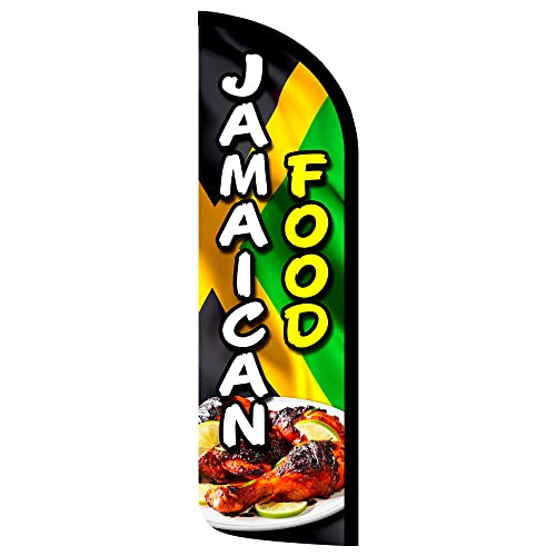 Jamaican Food Premium Windless Feather Banner Flag Kit (Flag, Pole, & Ground Mt)