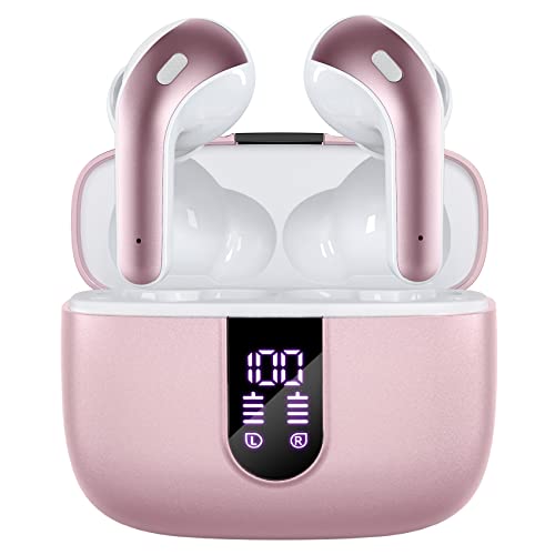 TAGRY Bluetooth Headphones True Wireless Earbuds 60H Playback LED Power Display Earphones with Wireless Charging Case IPX5 Waterproof in-Ear Earbuds with Mic for TV Smart Phone Computer Laptop Sports