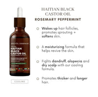 Kreyol Essence - Rosemary Peppermint Haitian Black Castor Oil for Skin and Hair, 3.4 Oz Glass Bottle -, Natural Humectant, Hair Growth.