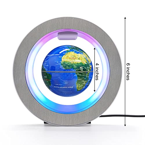 Flagest Magnetic Levitation Floating Globe - Levitating O Shape Globe with LED Lights for Educational Home Office Desk Decor - Birthday Holiday Party Christmas Gift (4Inches Globe