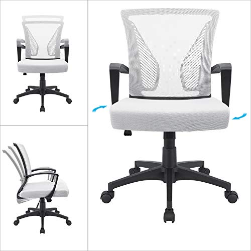 Furmax Office Chair Mid Back Swivel Lumbar Support Desk Chair, Computer Ergonomic Mesh Chair with Armrest (White)