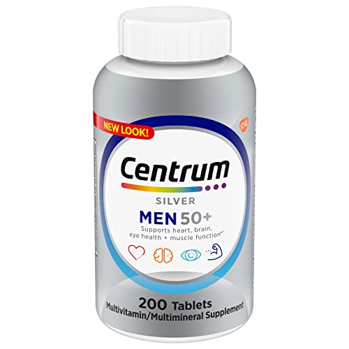 Centrum Silver Multivitamin for Men 50 Plus, Multimineral Supplement, Vitamin D3, B-Vitamins and Zinc, Gluten Free, Non-GMO Ingredients, Supports Memory and Cognition in Older Adults Tablet - 200 Ct