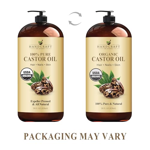 Handcraft Blends Organic Castor Oil for Hair Growth, Eyelashes and Eyebrows - 100% Pure and Natural Carrier Oil, Hair Oil and Body Oil - Moisturizing Massage Oil for Aromatherapy - 28 fl. Oz