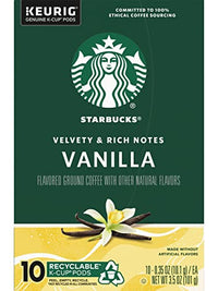 Starbucks Flavored Coffee K-Cup Pods, Vanilla Flavored Coffee, Made without Artificial Flavors, Keurig Genuine K-Cup Pods, 10 CT K-Cups/Box (Pack of 1 Box)
