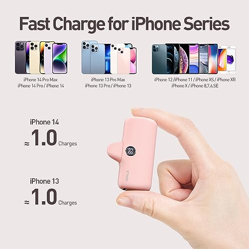 iWALK Portable Charger 4800mAh Power Bank PD Fast Charging Small Docking Battery with LED Display Compatible with iPhone 14/14 Pro Max/13/13 Pro Max/12/12 Pro/11/X/8/7/6,Pink