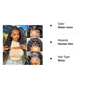 Water Wave Lace Front Wigs Human Hair Pre Plucked 13x4 HD Deep Wave Curly Lace Front Wigs for Black Women Human Hair Glueless 200 Density Brazilian Transparent Lace Frontal Wet and Wavy Wigs 24 Inch