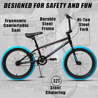 cubsala 20 Inch Freestyle BMX Bicycle Big Kids Bike for Age 6 7 8 9 10 11 12 13 14 Years Old Boys Girls and Beginners, Black with Blue Tires