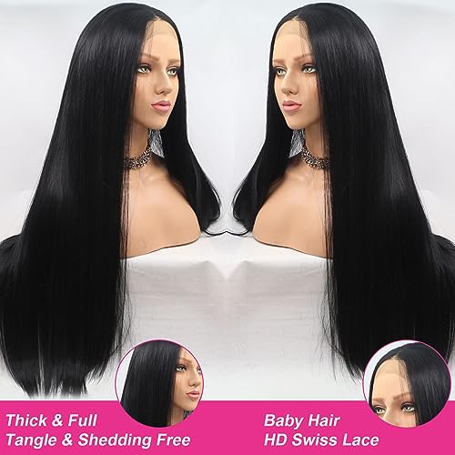 GLOWNINA 34 inch 180% Denisty Straight Lace Front Wigs Human Hair 13x6 HD Transparent Lace Frontal Wig Pre Plucked with Baby Hair Brazilian Virgin Human Hair Wigs for Women Natural Color