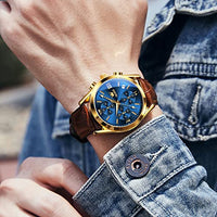 OLEVS Mens Watches Leather Band Luxury Dress Chronograph Watch Casual Waterproof Gold and White Watches for Men Relojes para Hombres