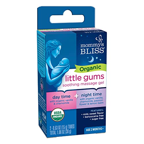 Mommy's Bliss Organic Little Gums Soothing Massage Gel Day and Night Combo, Great for Teething Babies, Age 2 Months+, Sugar Free, Mild & Sweet Flavor, 2 - 0.53 Oz Tubes (Pack of 1)