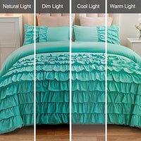 Holawakaka Aqua Waterfall Ruffle Comforter Set Queen Size Multi-Layers Ruffled Shabby Chic 3PCS Bedding Set for Girls Women