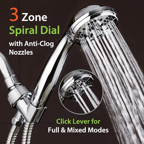 AquaDance High Pressure 6-Setting 3.5" Chrome Face Handheld Shower with Hose for the Ultimate Shower Experience! Officially Independently Tested to Meet Strict US Quality & Performance Standards!