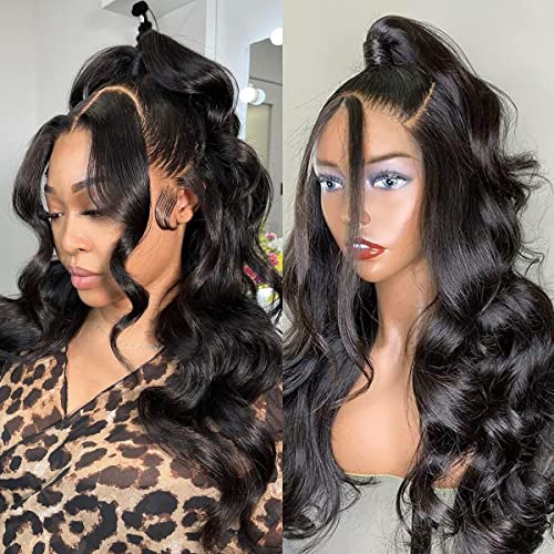 Hepoiss Glueless Wigs Human Hair Pre Plucked 13x4 HD Lace Front Wigs Human Hair 180% Density Body Wave Lace Frontal Wigs Human Hair for Women Wear and Go Human Hair Wig Natural Black Color 20Inch