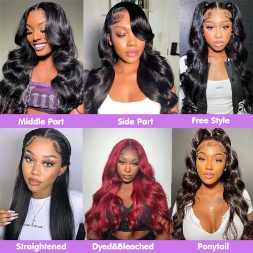 13x6 Lace Front Wigs Human Hair Pre Plucked 180% Density Wear and Go Glueless HD Transparent Lace Frontal Wigs Human Hair Body Wave Wigs for Black Women Natural Hairline with Baby Hair 24 Inch