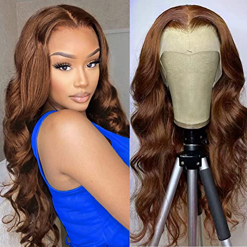 Beaurocks Lace Front Wigs Human Hair Chocolate Brown 13x4 Body Wave Lace Front Wigs Human Hair Auburn Transparent Lace Frontal Wigs with Baby Hair Pre Plucked For Black Women 180 Density 24 Inch