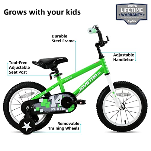 JOYSTAR 14 Inch Pluto Kids Bike with Training Wheels for Ages 3 4 5 Year Old Boys Girls Toddler Children BMX Bicycle Green