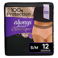 Always Discreet Boutique Adult Incontinence & Postpartum Underwear For Women, High-Rise, Size Small/Medium, Rosy, Maximum Absorbency, Disposable, 12 Count